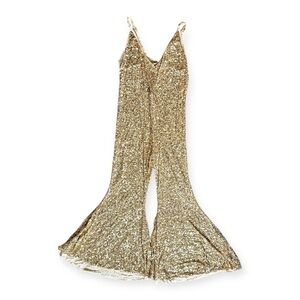 Dolls Kill Club Exx Gold Sequin Flared Jumpsuit NWT Sz 2x